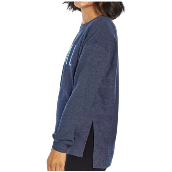 Wildfox NWT Navy Statement “Social” Sweatshirt Side Slits Drop Shoulder Size XS - Picture 3 of 11